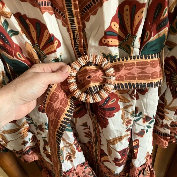 Farm Rio Floral long sleeve mini dress with Belt Sz M NWOT - Picture 3 of 5